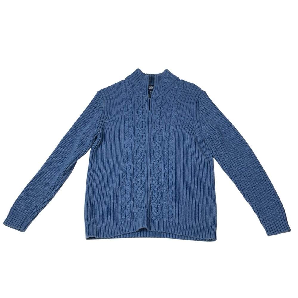 Lands' End Blue Cable Knit Quarter Zip Sweater Womens M Petite